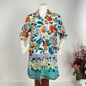 Peck & Peck Linen Multi Color Long Shirt Sz L